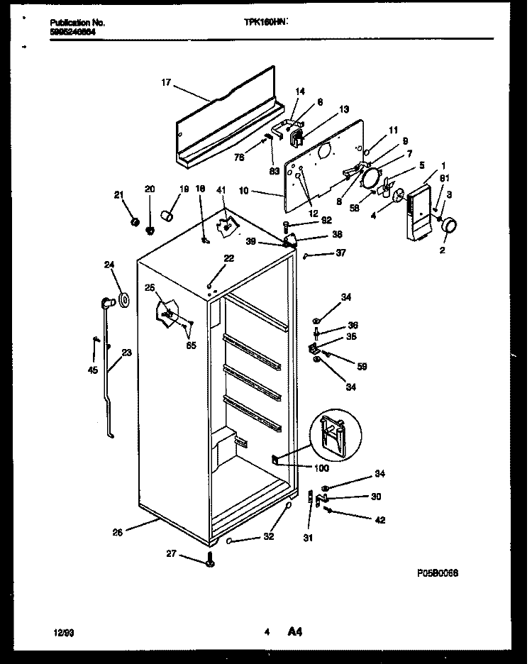 CABINET PARTS Diagram and Parts List for TPK160HN3D  Kelvinator Refrigerator
