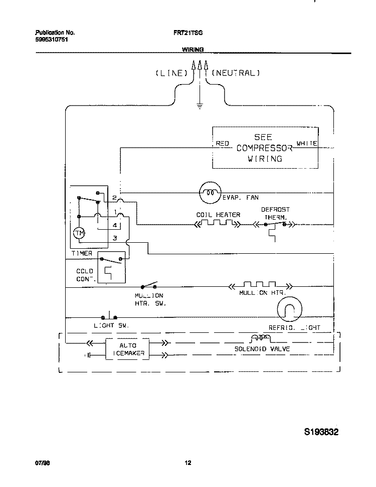 WIRING DIAGRAM Diagram and Parts List for FRT21TSGD1  Frigidaire Refrigerator