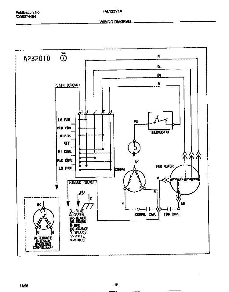 WIRING DIAGRAM Diagram and Parts List for FAL123Y1A1  Frigidaire Air Conditioner