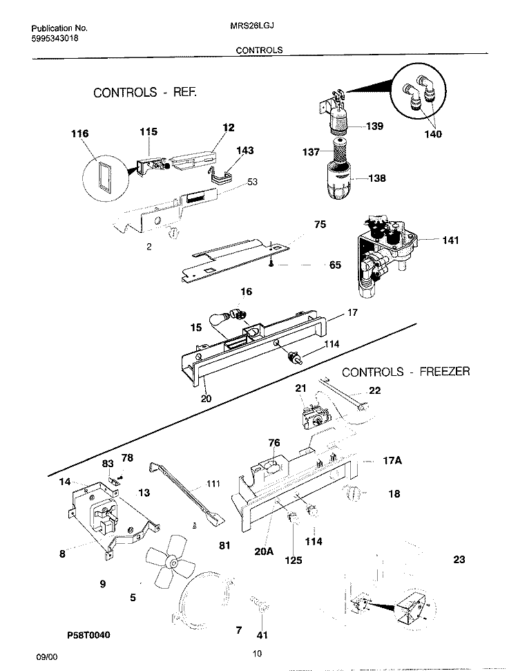 CONTROLS Diagram and Parts List for MRS26LGJQ2  Frigidaire Refrigerator