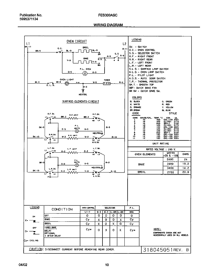 WIRING DIAGRAM Diagram and Parts List for FES300ASC  Frigidaire Range