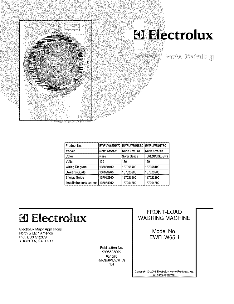 COVER Diagram and Parts List for EWFLW65HTS0  Electrolux Washer