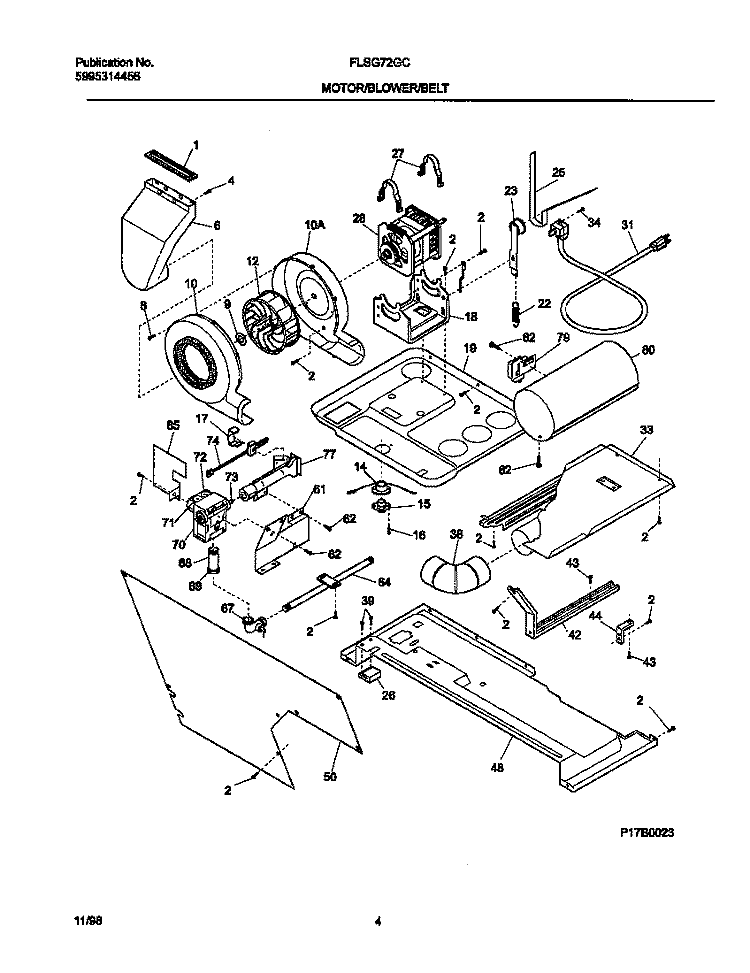 P17B0023 DRY MTR, BELT Diagram and Parts List for FLSG72GCS9  Frigidaire Washer Dryer Combo