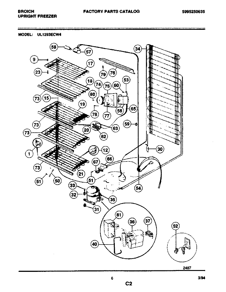 SYSTEM Diagram and Parts List for UL1293ECW4  Electrolux Freezer