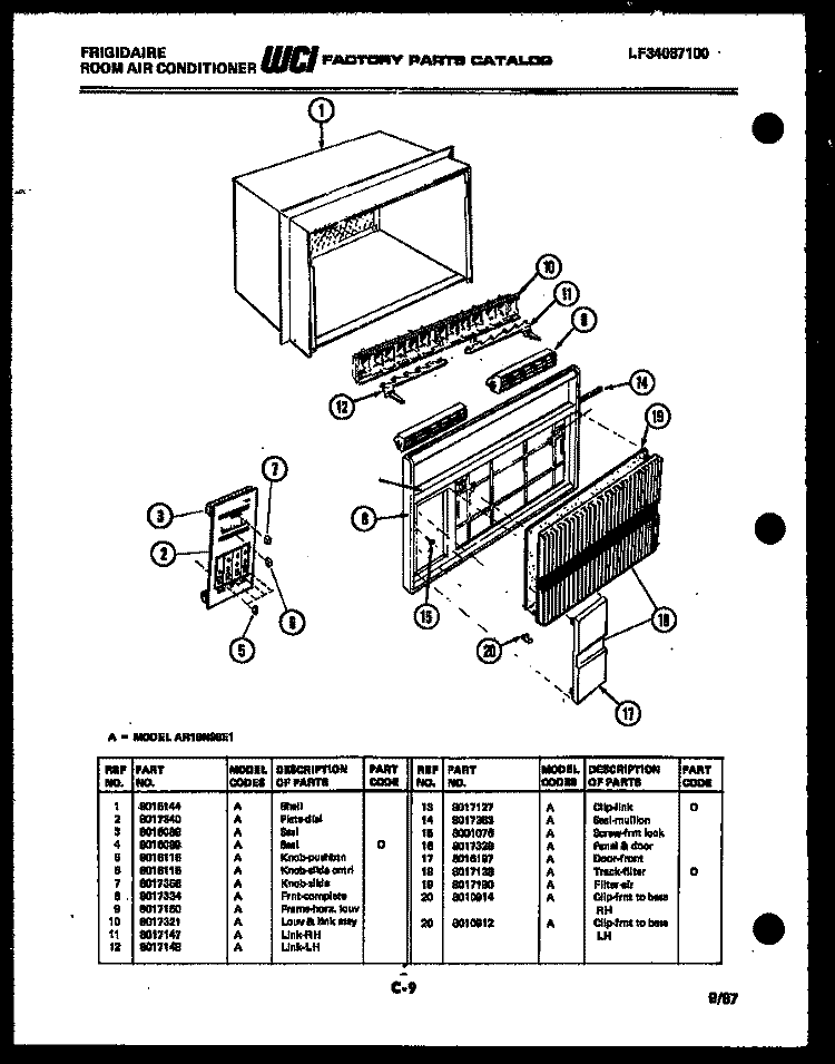 CABINET PARTS Diagram and Parts List for AR16NS8E1  Frigidaire Air Conditioner