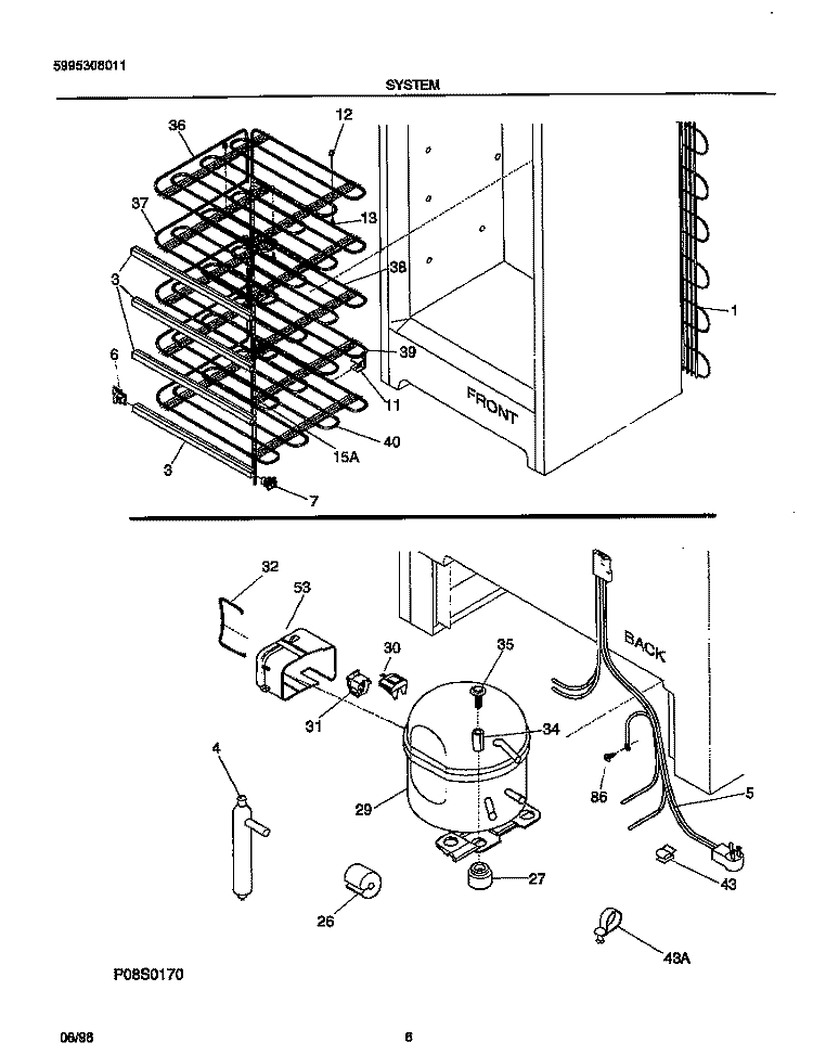 SYSTEM Diagram and Parts List for FFU21M8GW0  Frigidaire Freezer