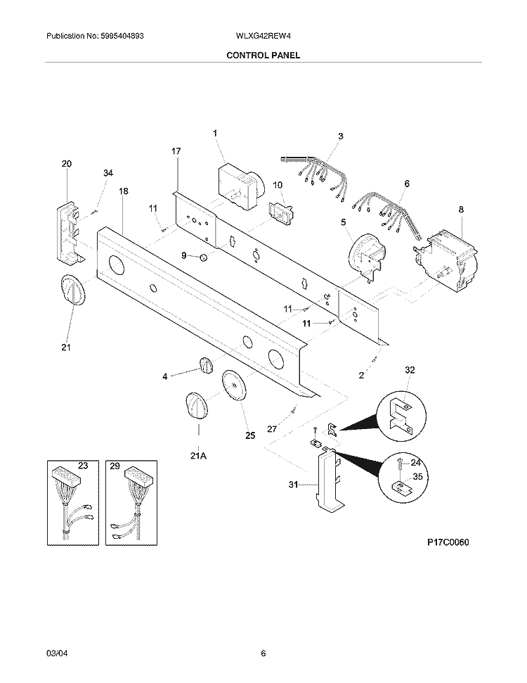 CONTROL PANEL Diagram and Parts List for WLXG42REW4  Westinghouse Washer Dryer Combo
