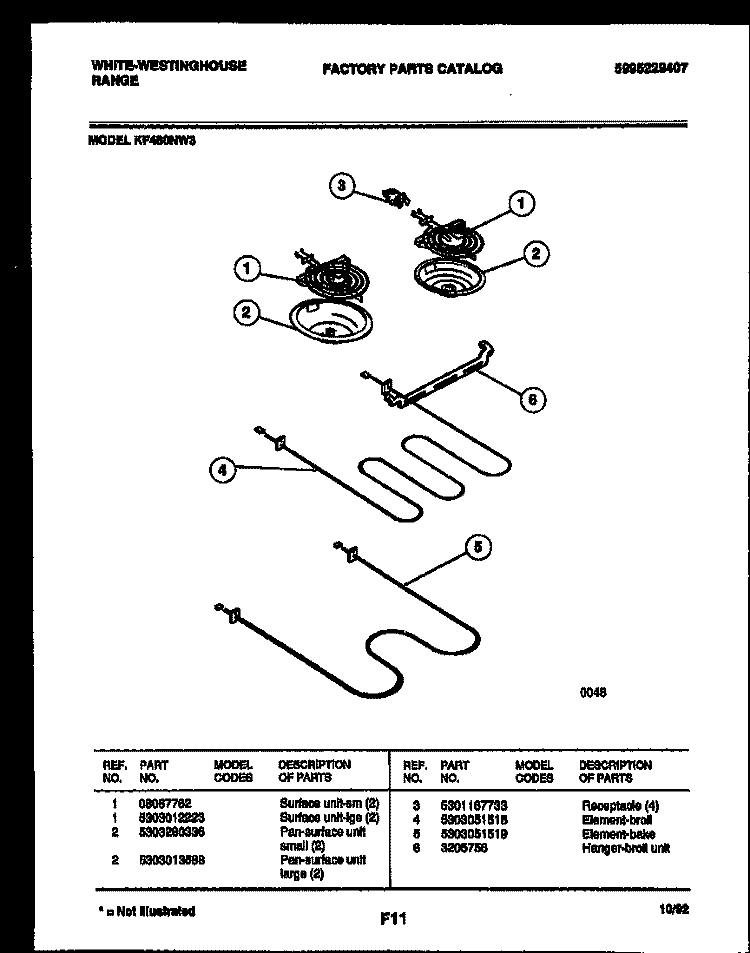 BROILER PARTS Diagram and Parts List for KF480ND3  Frigidaire Range