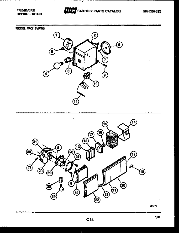 REFRIGERATOR CONTROL ASSEMBLY, DAMP Diagram and Parts List for FPCI19VPL0  Frigidaire Refrigerator