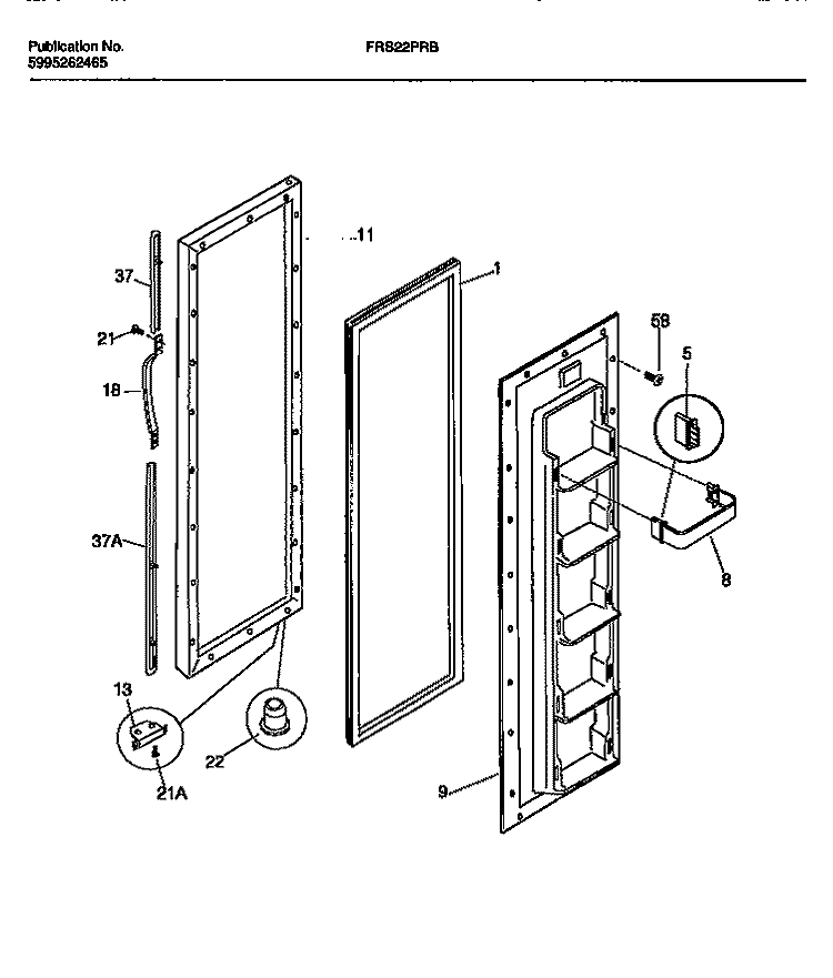 FREEZER DOOR Diagram and Parts List for FRS22PRBD1  Frigidaire Refrigerator