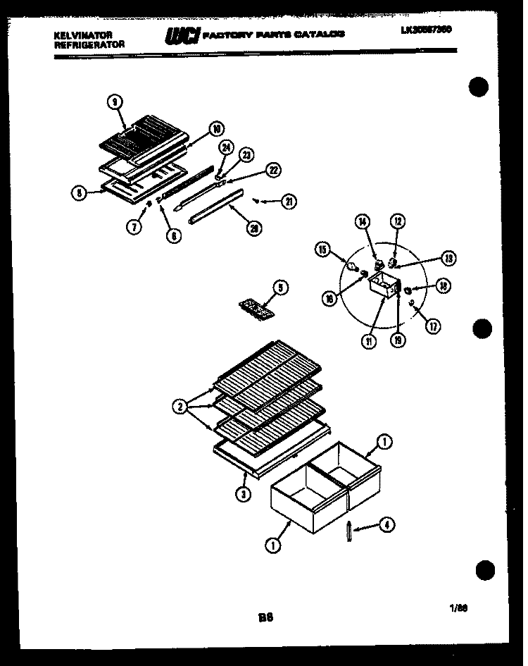 SHELVES AND SUPPORTS Diagram and Parts List for TSK140EN1W  Kelvinator Refrigerator
