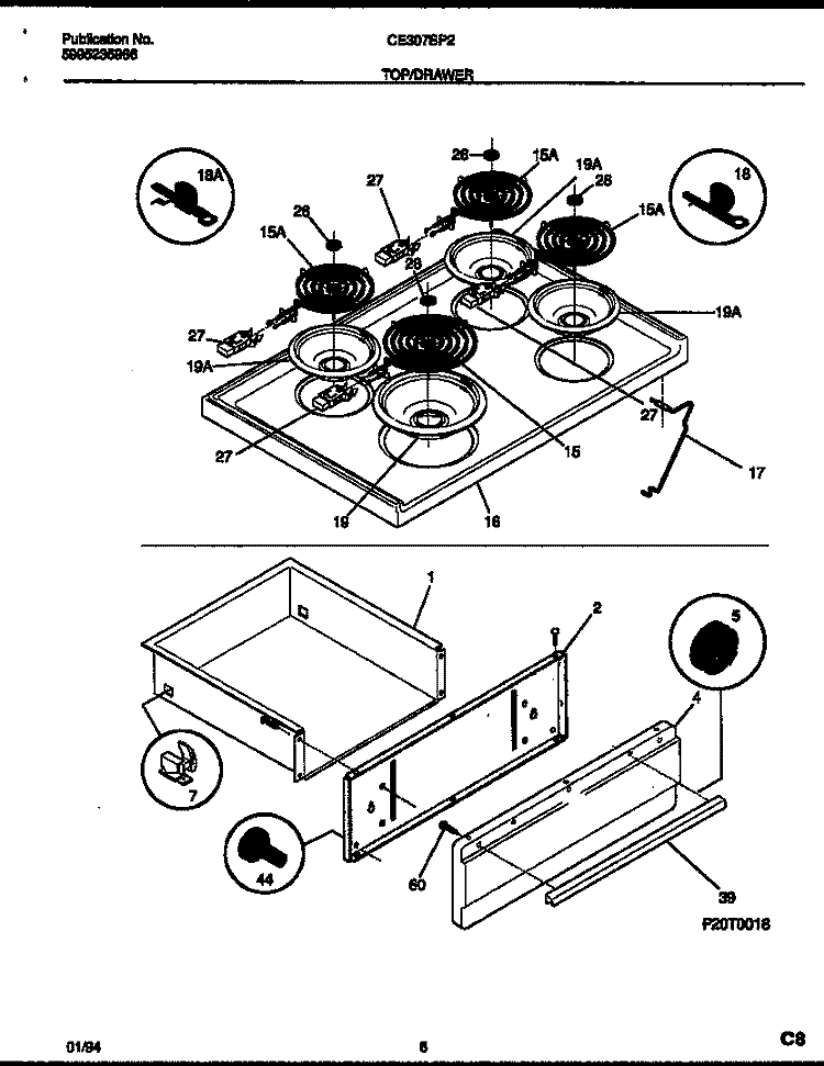 COOKTOP AND DRAWER PARTS Diagram and Parts List for CE307SP2W1  Frigidaire Range