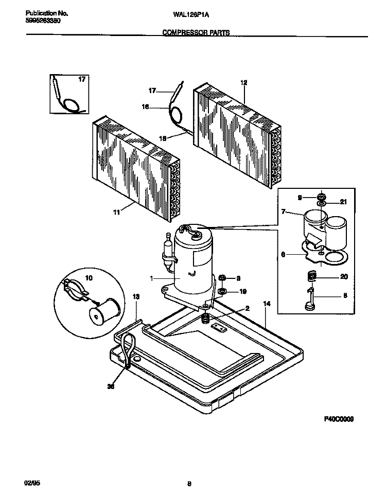 COMPRESSOR PARTS Diagram and Parts List for WAL126P1A2  Frigidaire Air Conditioner