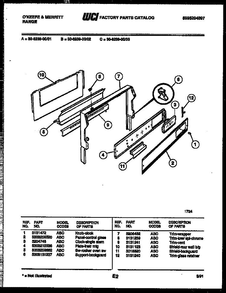 BACKGUARD Diagram and Parts List for 30-6239-00-02  Tappan Range