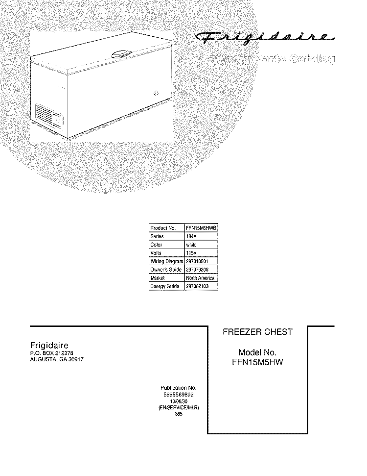 COVER Diagram and Parts List for FFN15M5HWB  Frigidaire Freezer