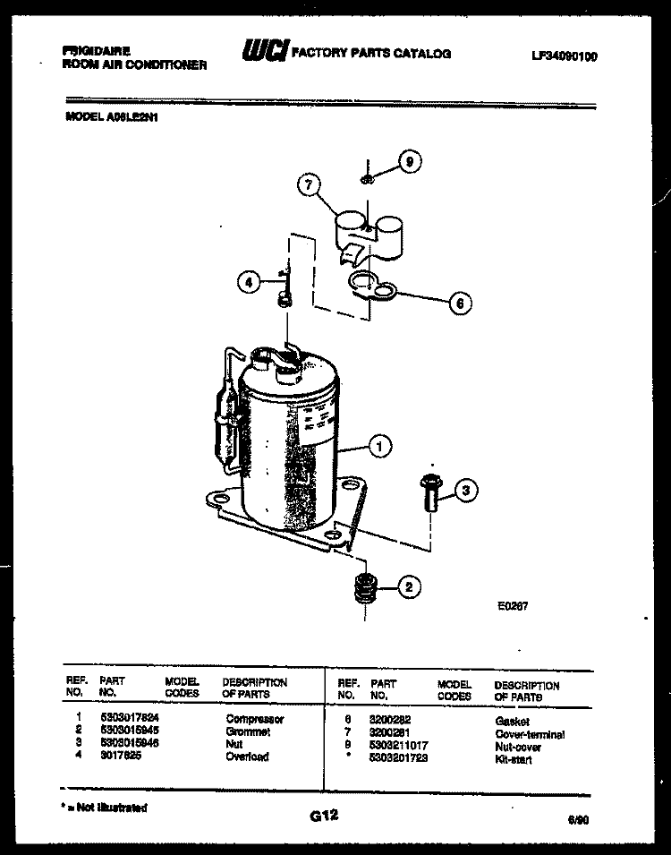 COMPRESSOR PARTS Diagram and Parts List for A06LE2N1  Frigidaire Air Conditioner