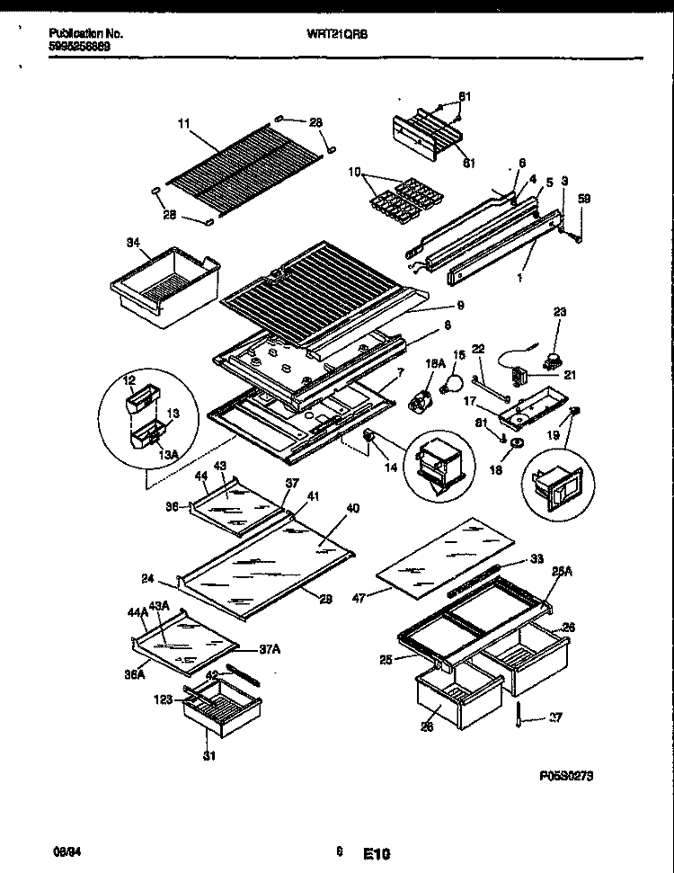 SHELVES AND SUPPORTS Diagram and Parts List for WRT21QRBD0  Frigidaire Refrigerator