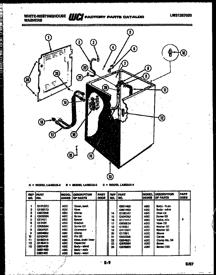 CABINET PARTS Diagram and Parts List for LA400JXF4  Frigidaire Washer