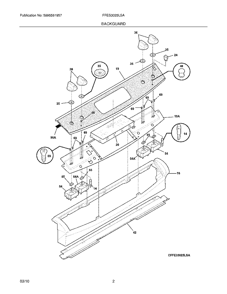 BACKGUARD Diagram and Parts List for FFES3025LSA  Frigidaire Wall Oven