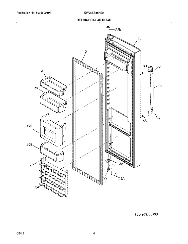 REFRIGERATOR DOOR Diagram and Parts List for EW26SS85KS0  Electrolux Refrigerator