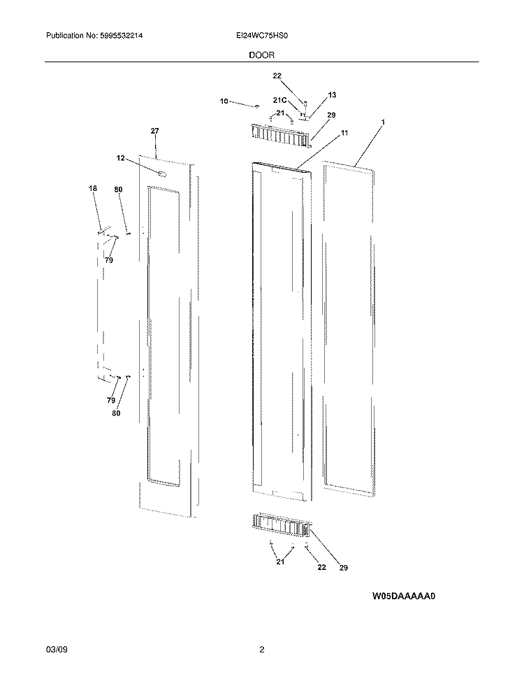 DOOR Diagram and Parts List for EI24WC75HS0  Electrolux Wine and Beverage Cooler