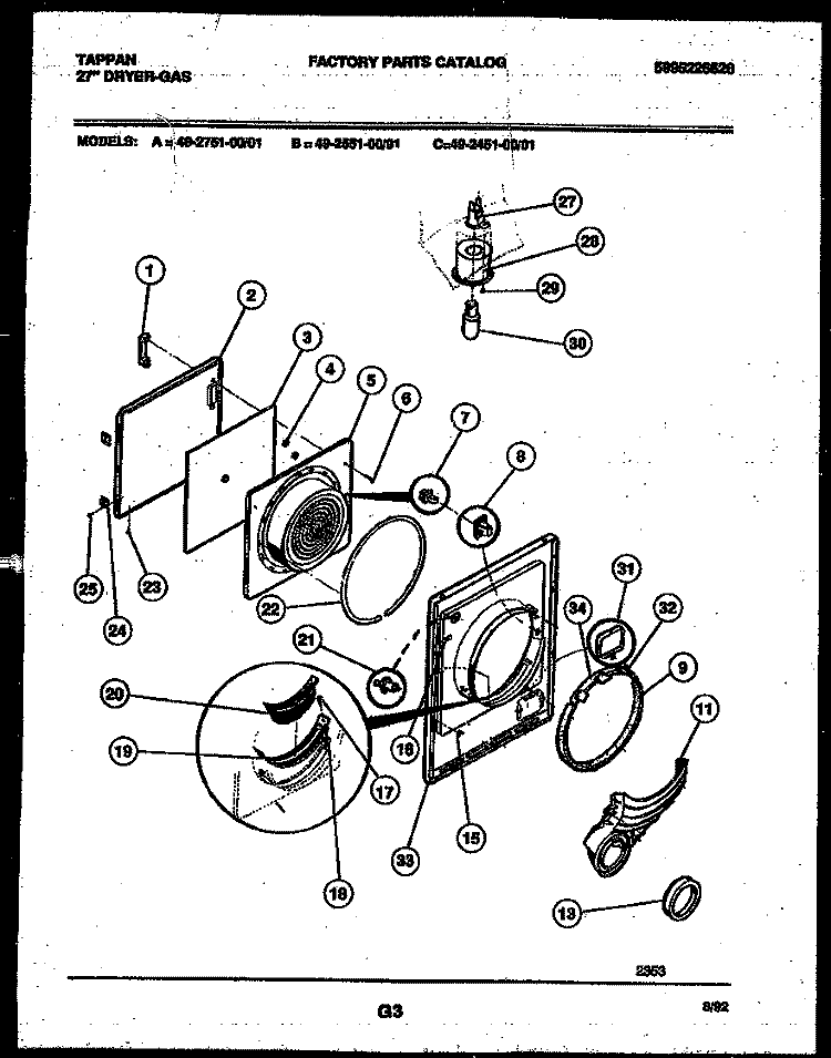 DOOR PARTS Diagram and Parts List for 49-2451-00-01  Tappan Dryer