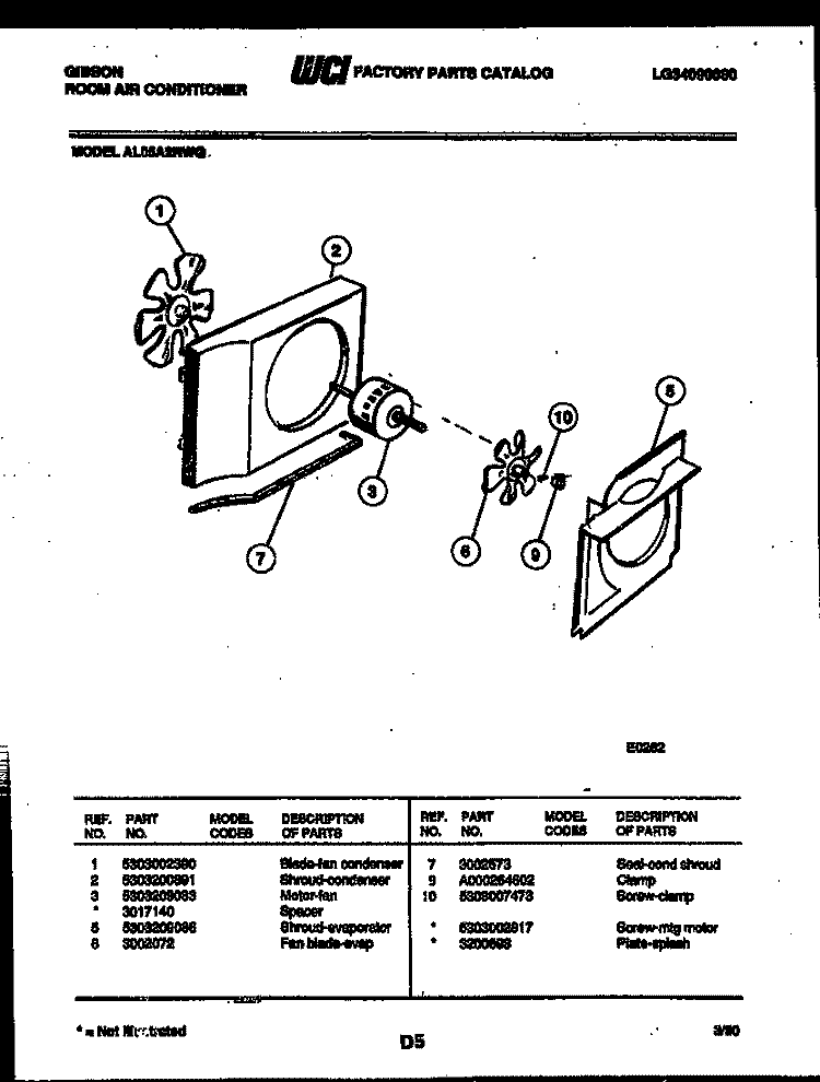 AIR HANDLING PARTS Diagram and Parts List for AL05A2RWG  Gibson Air Conditioner