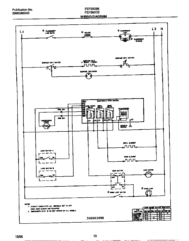 WIRING DIAGRAM Diagram and Parts List for FEF350CETB  Frigidaire Range