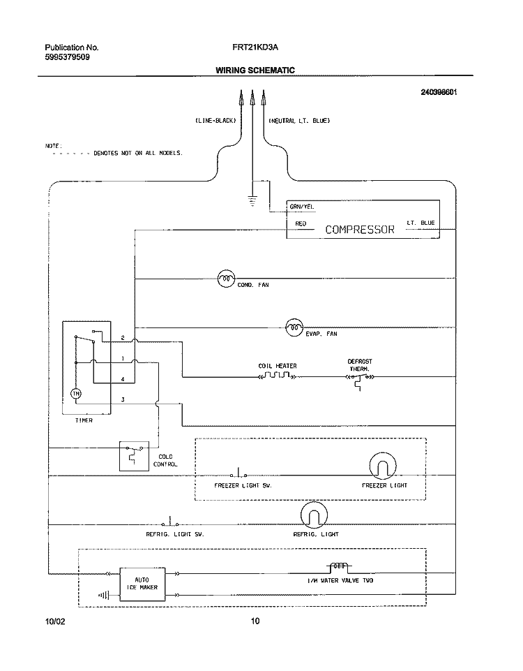 WIRING SCHEMATIC Diagram and Parts List for FRT21KD3AZ5  Frigidaire Refrigerator
