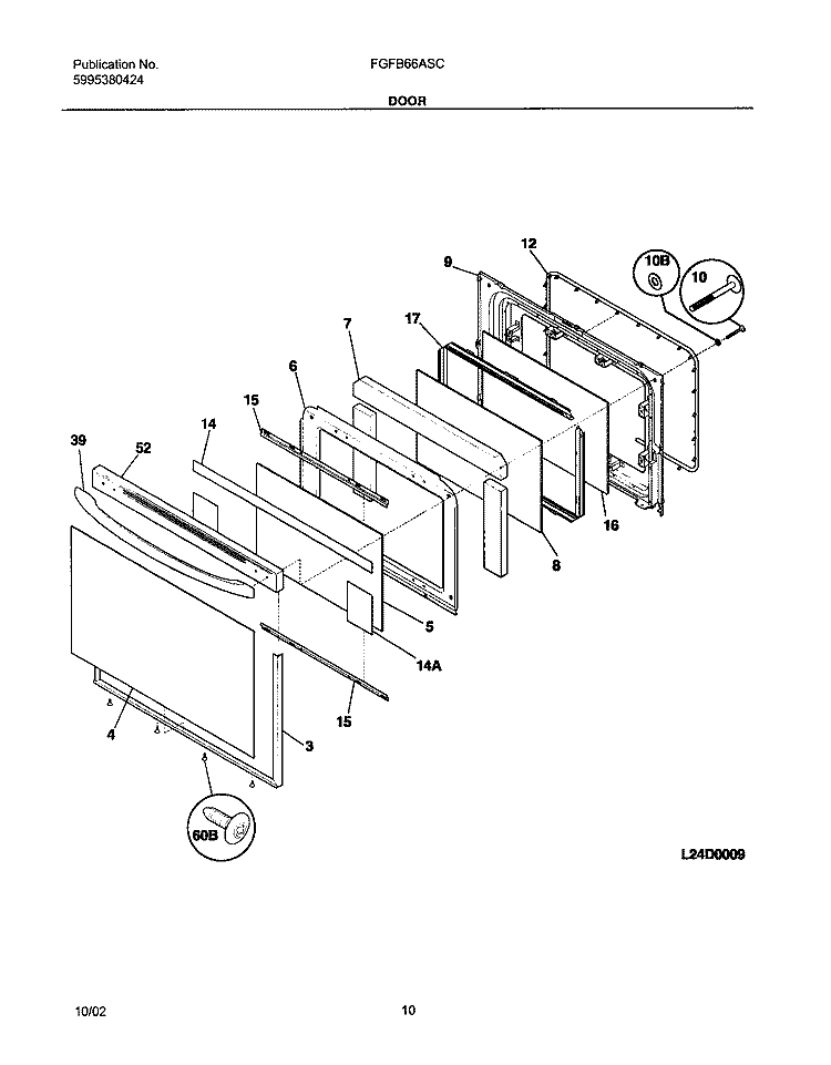 DOOR Diagram and Parts List for FGFB66ASC  Frigidaire Range