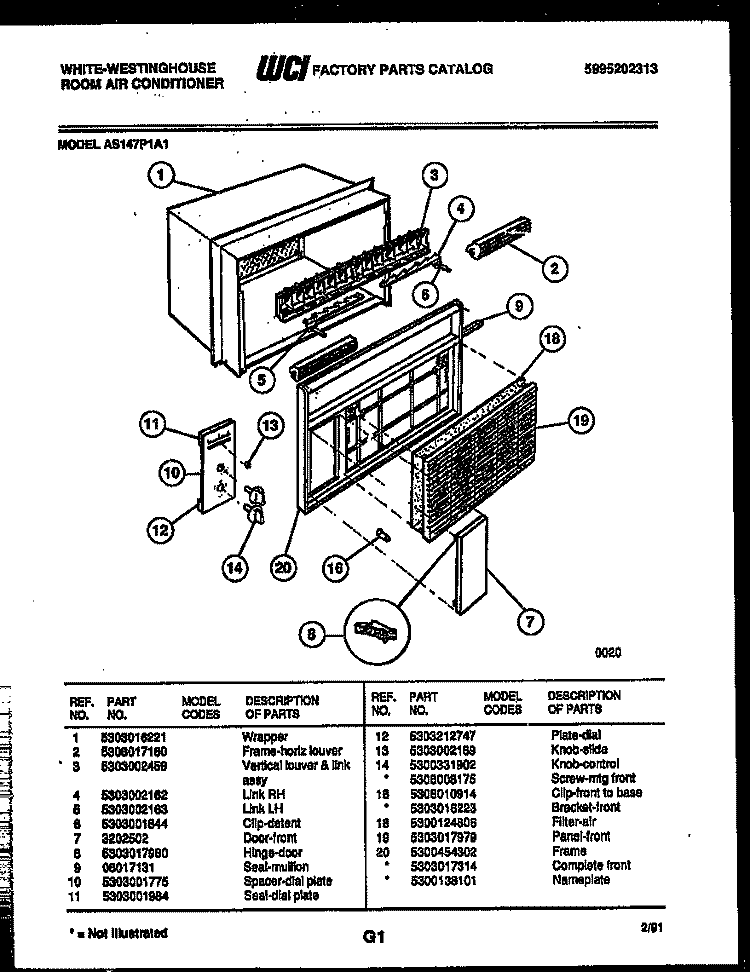 CABINET PARTS Diagram and Parts List for AS147P1A1  Frigidaire Air Conditioner