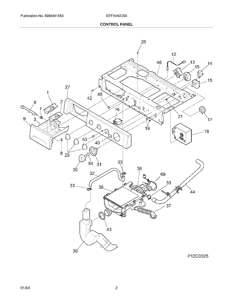 CONTROL PANEL Diagram and Parts List for GTF1040CS0  Gibson Washer