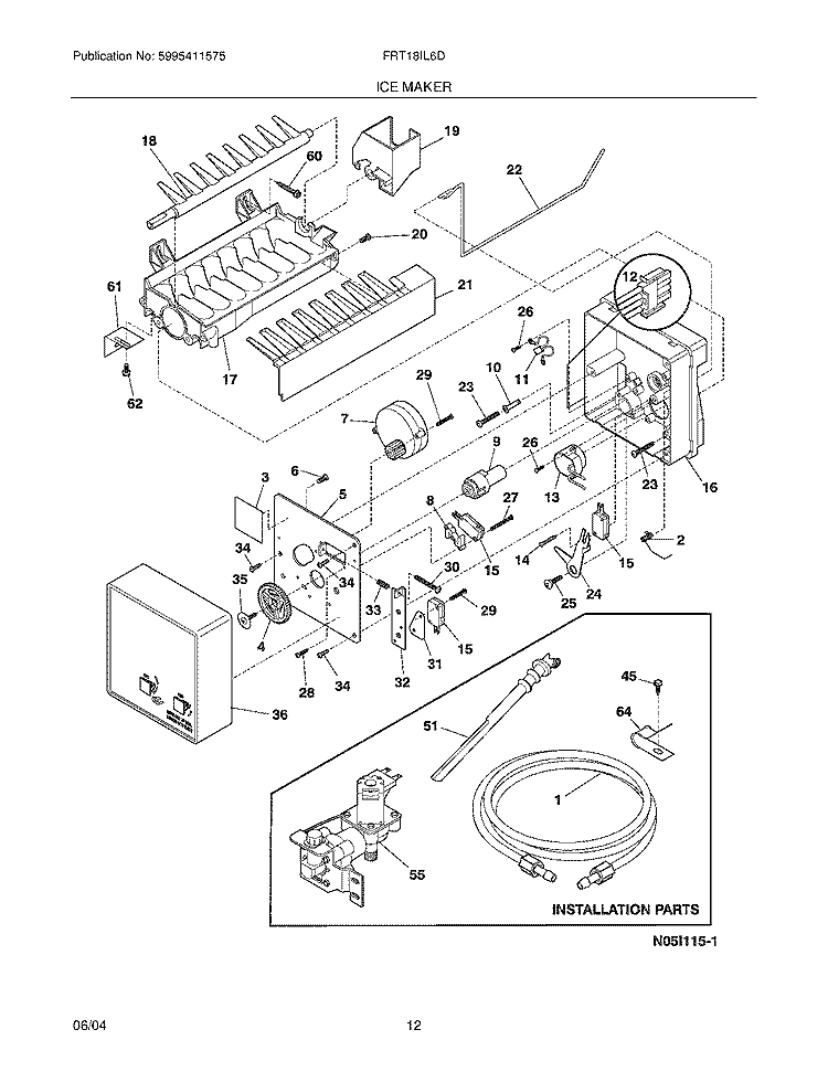 ICE MAKER Diagram and Parts List for FRT18IL6DQ0  Frigidaire Refrigerator