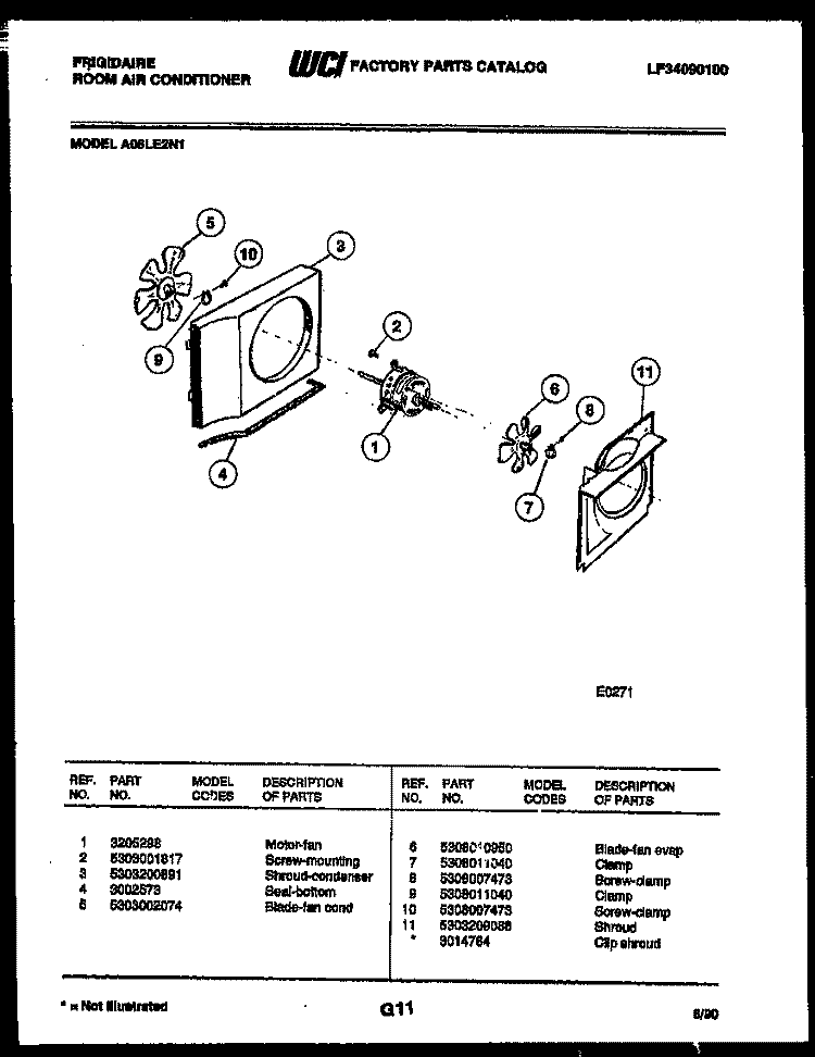 AIR HANDLING PARTS Diagram and Parts List for A06LE2N1  Frigidaire Air Conditioner