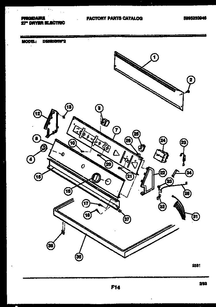 CONSOLE AND CONTROL PARTS Diagram and Parts List for DE5800RW2  Frigidaire Dryer