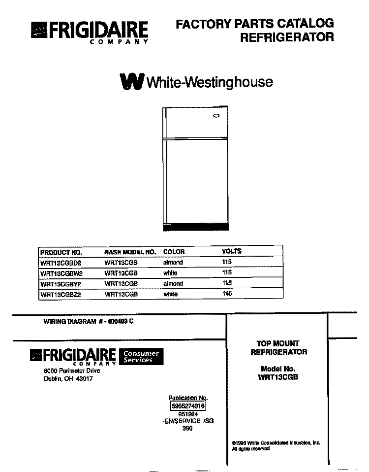 COVER Diagram and Parts List for WRT13CGBD2  Frigidaire Refrigerator