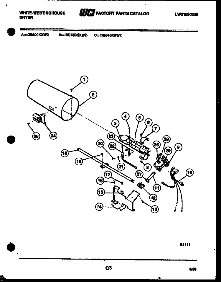BURNER, IGNITER AND VALVE Diagram and Parts List for DG650KXH2  Frigidaire Dryer