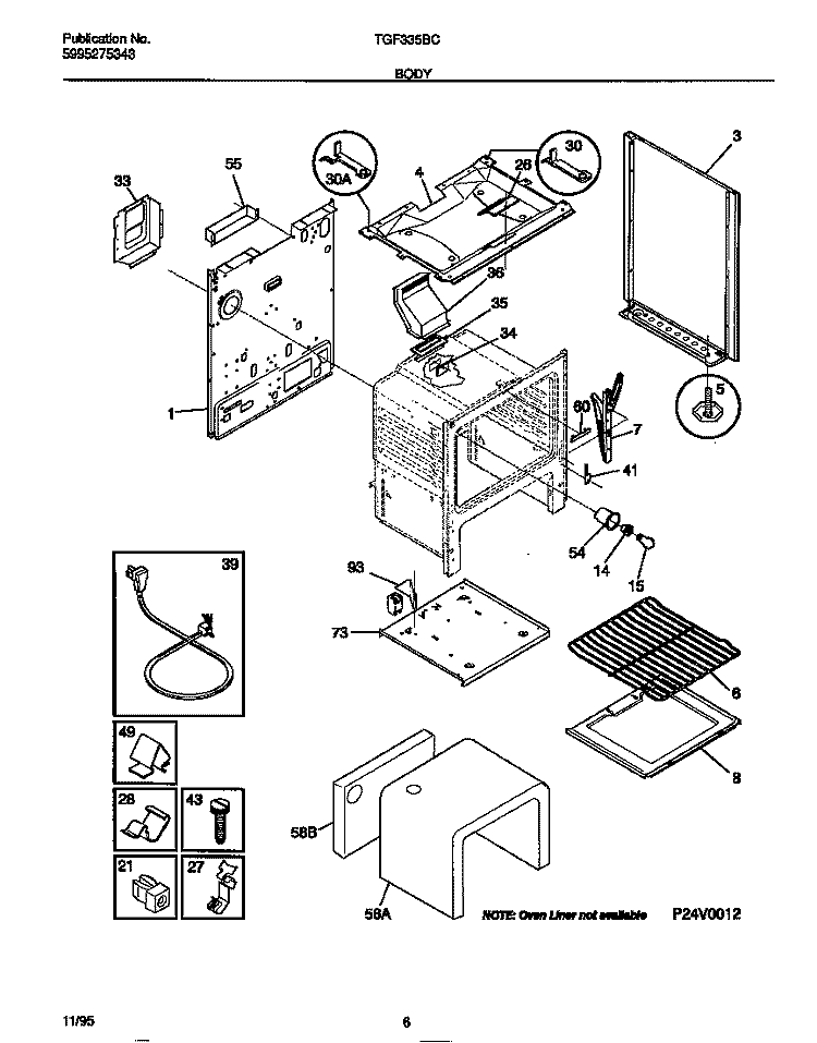 BODY Diagram and Parts List for TGF335BCWB  Tappan Range