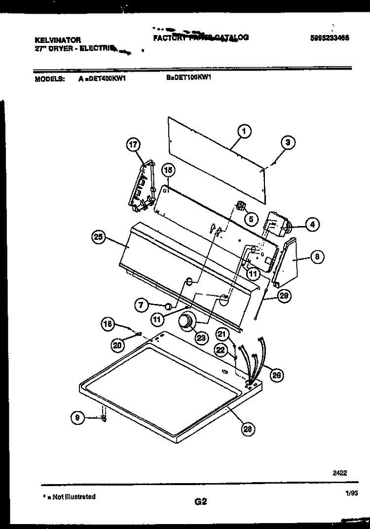 CONSOLE AND CONTROL PARTS Diagram and Parts List for DET400KD1  Kelvinator Dryer