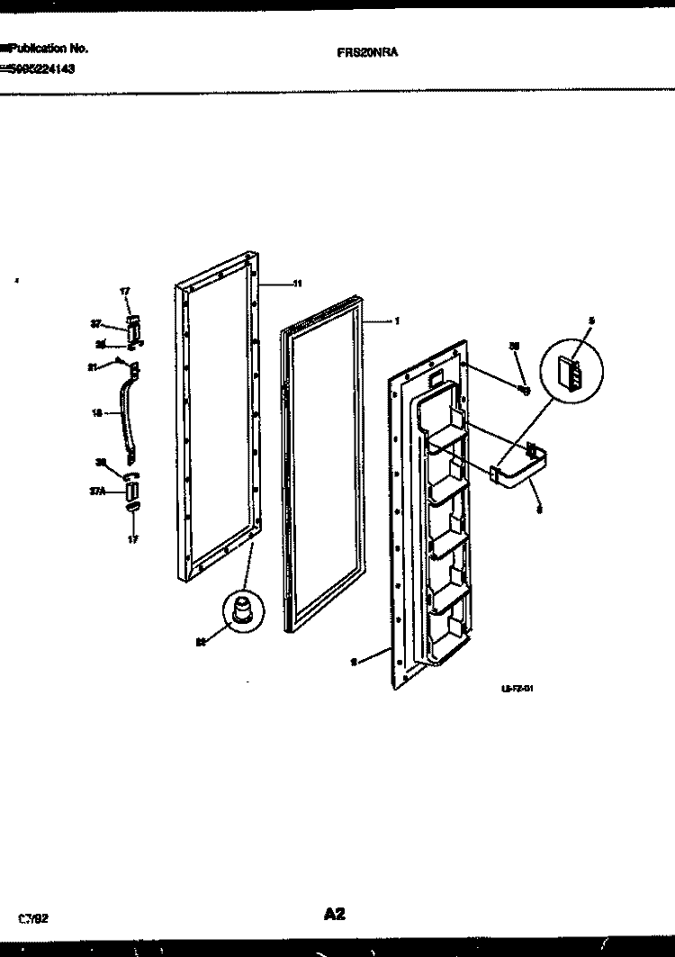 FREEZER DOOR PARTS Diagram and Parts List for FRS20NRAD0  Frigidaire Refrigerator