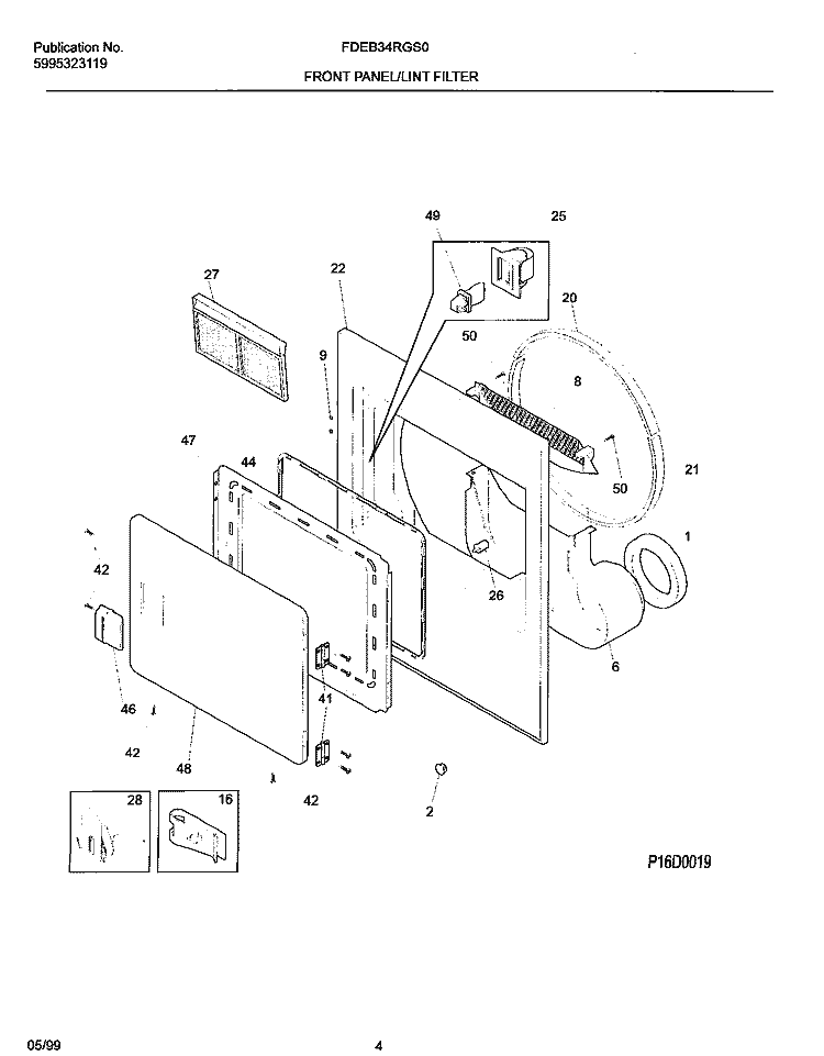 FRONT PANEL Diagram and Parts List for FDEB34RGS0  Frigidaire Dryer