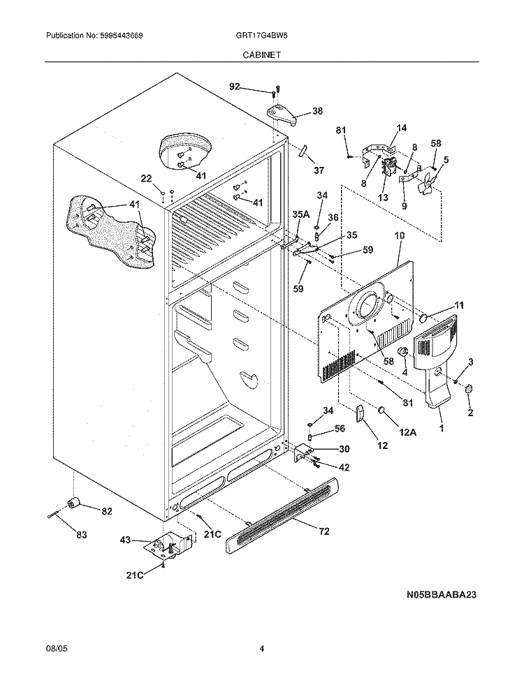 CABINET Diagram and Parts List for GRT17G4BW5  Gibson Refrigerator
