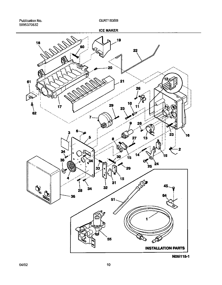 ICE MAKER Diagram and Parts List for GLRT183SBQ1  Frigidaire Refrigerator