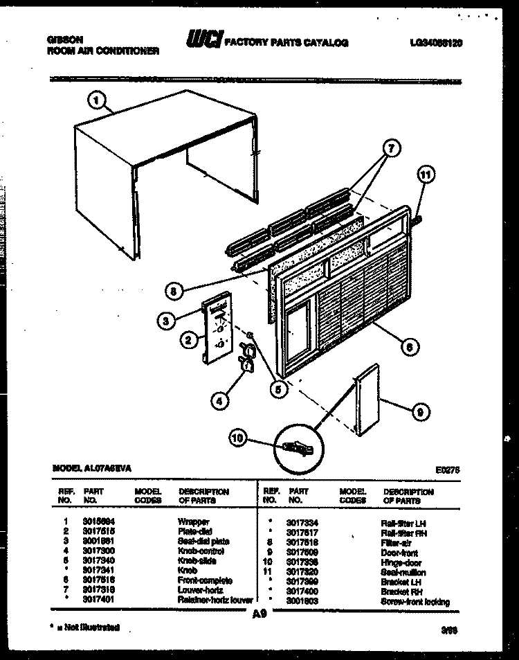 CABINET PARTS Diagram and Parts List for AL07A6EVA  Gibson Air Conditioner