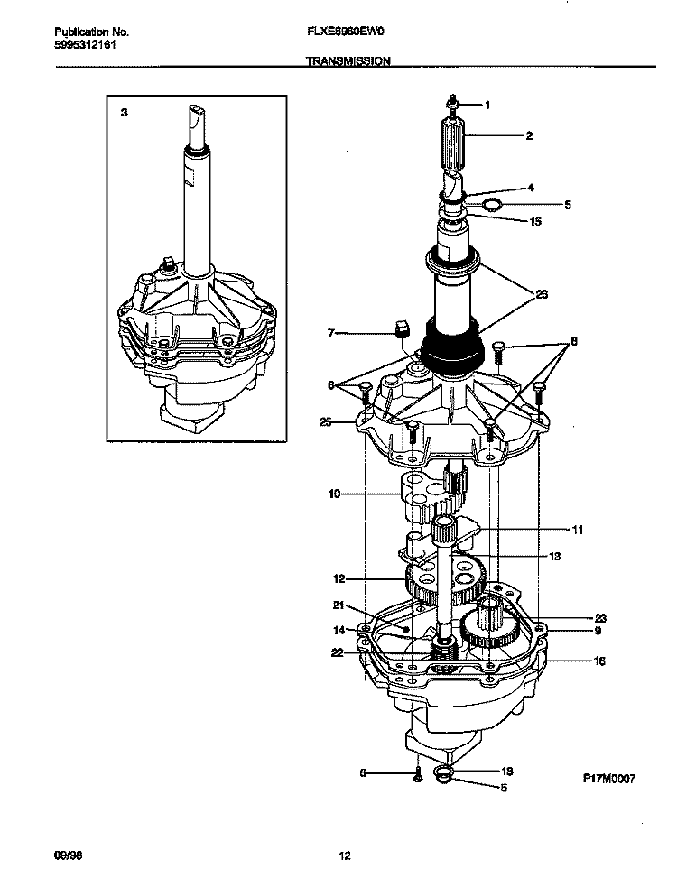 TRANSMISSION Diagram and Parts List for FLXE6960EW0  Frigidaire Washer Dryer Combo