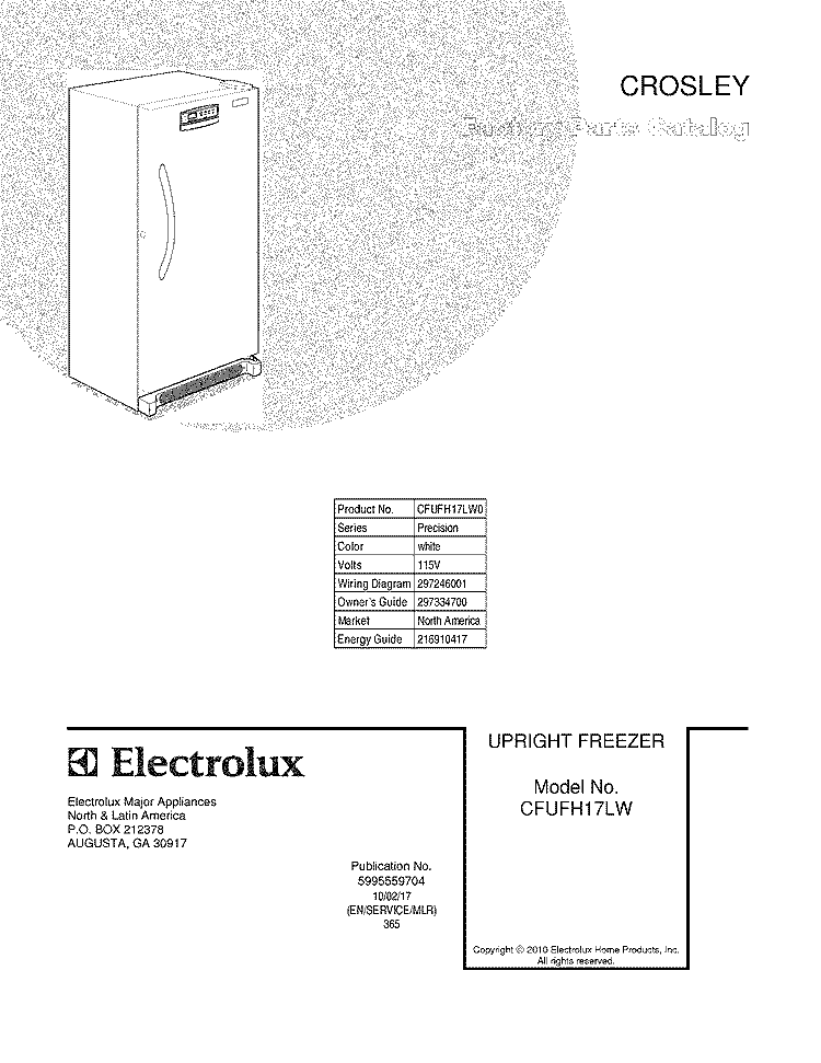 COVER Diagram and Parts List for CFUFH17LW0  Crosley Freezer