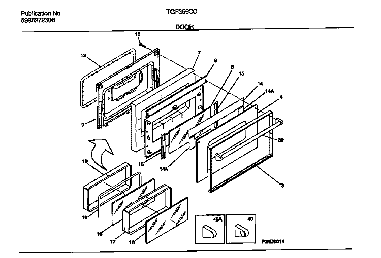 DOOR Diagram and Parts List for TGF356CCSA  Tappan Range