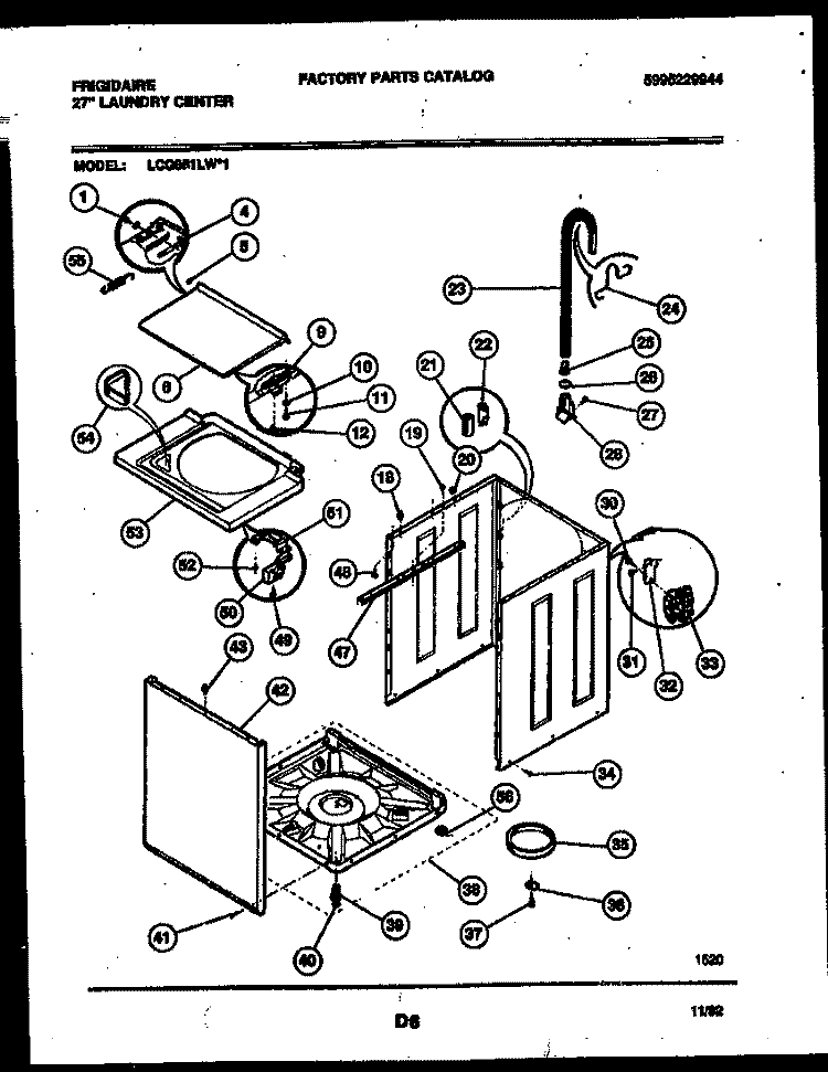 CABINET PARTS Diagram and Parts List for LCG851LW1  Frigidaire Washer Dryer Combo