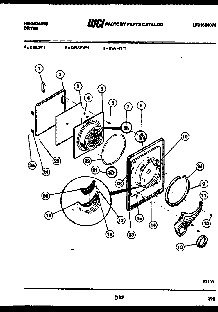 DOOR PARTS Diagram and Parts List for DEISFL1  Frigidaire Dryer