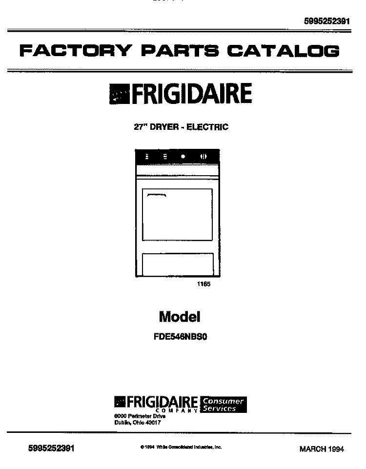 COVER Diagram and Parts List for FDE546NBS0  Frigidaire Dryer